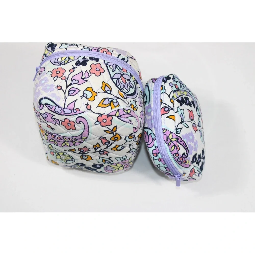 Vera Bradley Floral Quilted Cosmetic Travel Case Set Purple Makeup Bag Mini Case